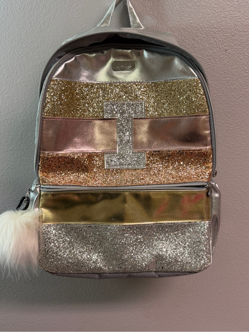 Glitter Patchwork Girls Backpack - Gold & Silver